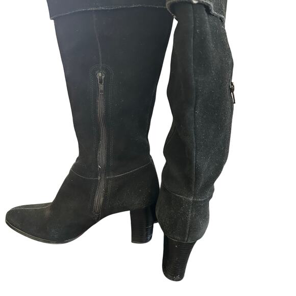 Apostrophe Black Suede Leather Boots SZ 9.5 Womens Knee High 3.5' Heel Side Zip - Picture 5 of 8